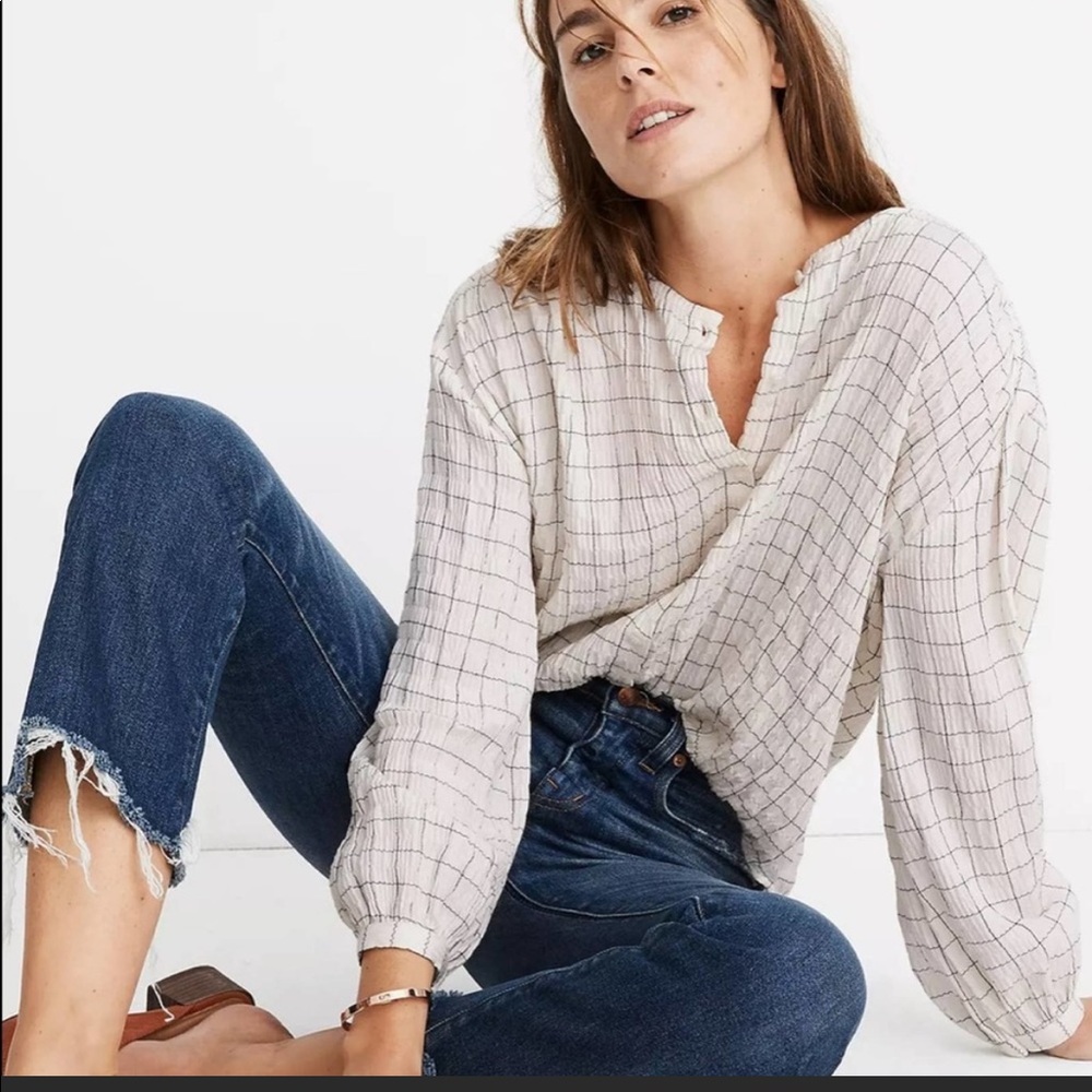 Madewell | Meadow Shirt Windowpane Long Sleeve Blouse Top Button Down Shirt Med